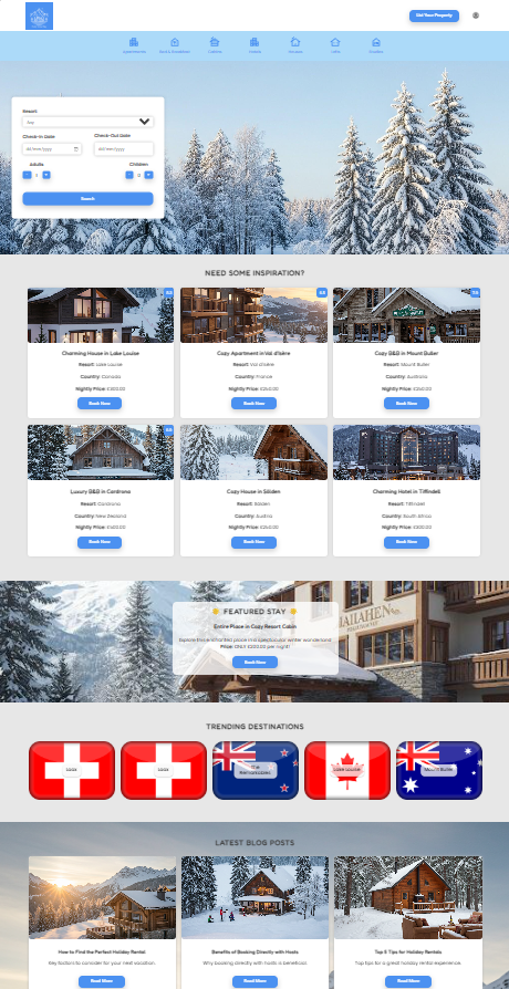 Example home page WordPress theme for holiday rentals