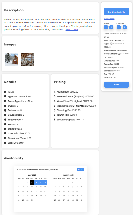 Example property listing page on the Every Stay Solutions WordPress theme for holiday rentals