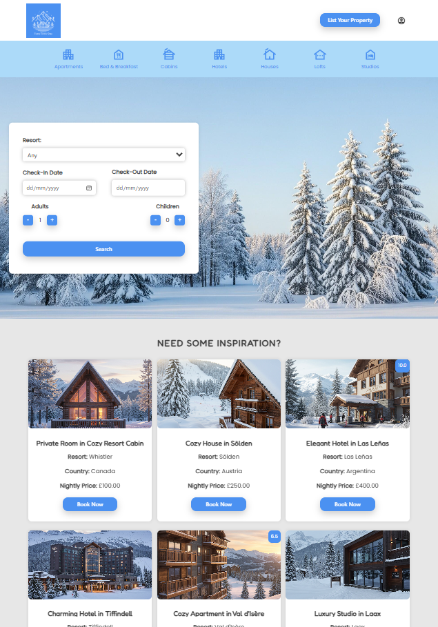 Example home page WordPress theme for holiday rentals